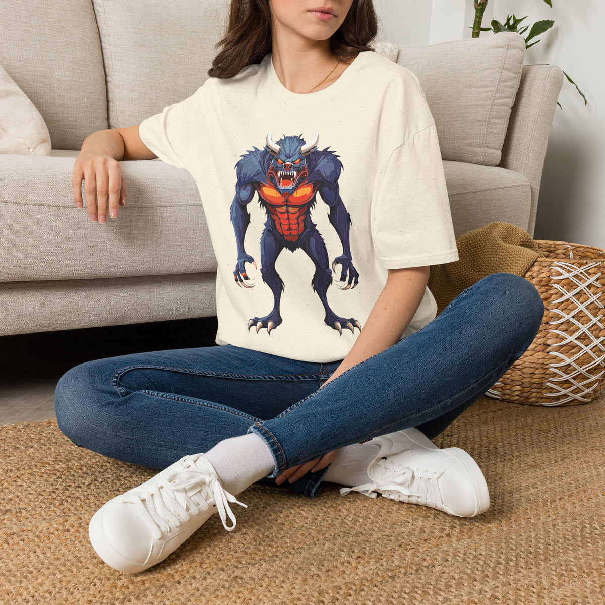 Werewolf Monster T-Shirt — Fierce Halloween Creature Cartoon Graphic Tee Unisex 100 Cotton Gildan T-Shirt
