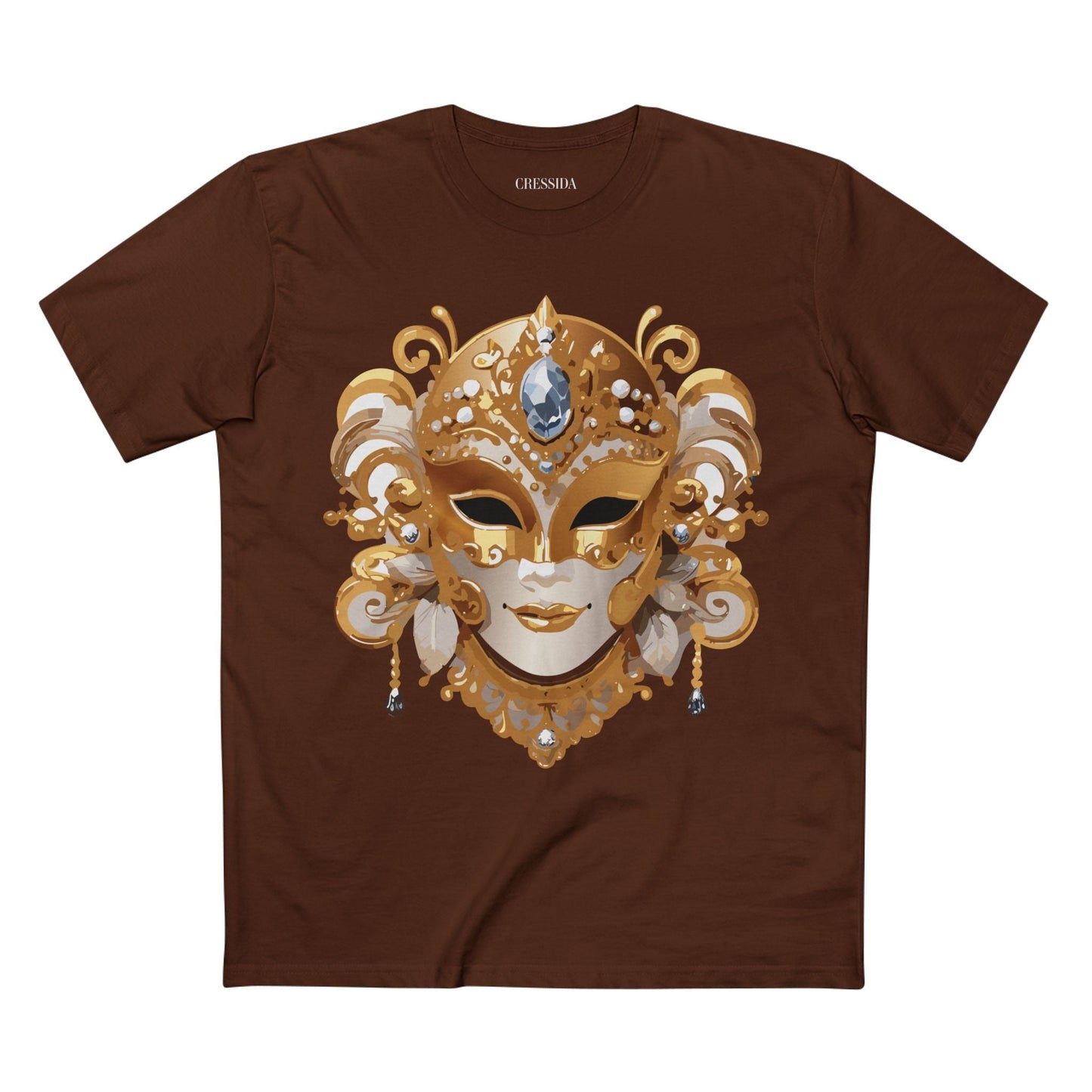 Carnival Mask Graphic T-Shirt Unisex 100 Cotton With Antique Gold Art Design Tee 23