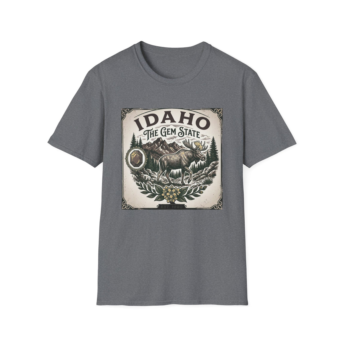 Idaho The Gem State Vintage Moose Travel Tourist Graphic Design Unisex 100 Cotton Gildan T-Shirt