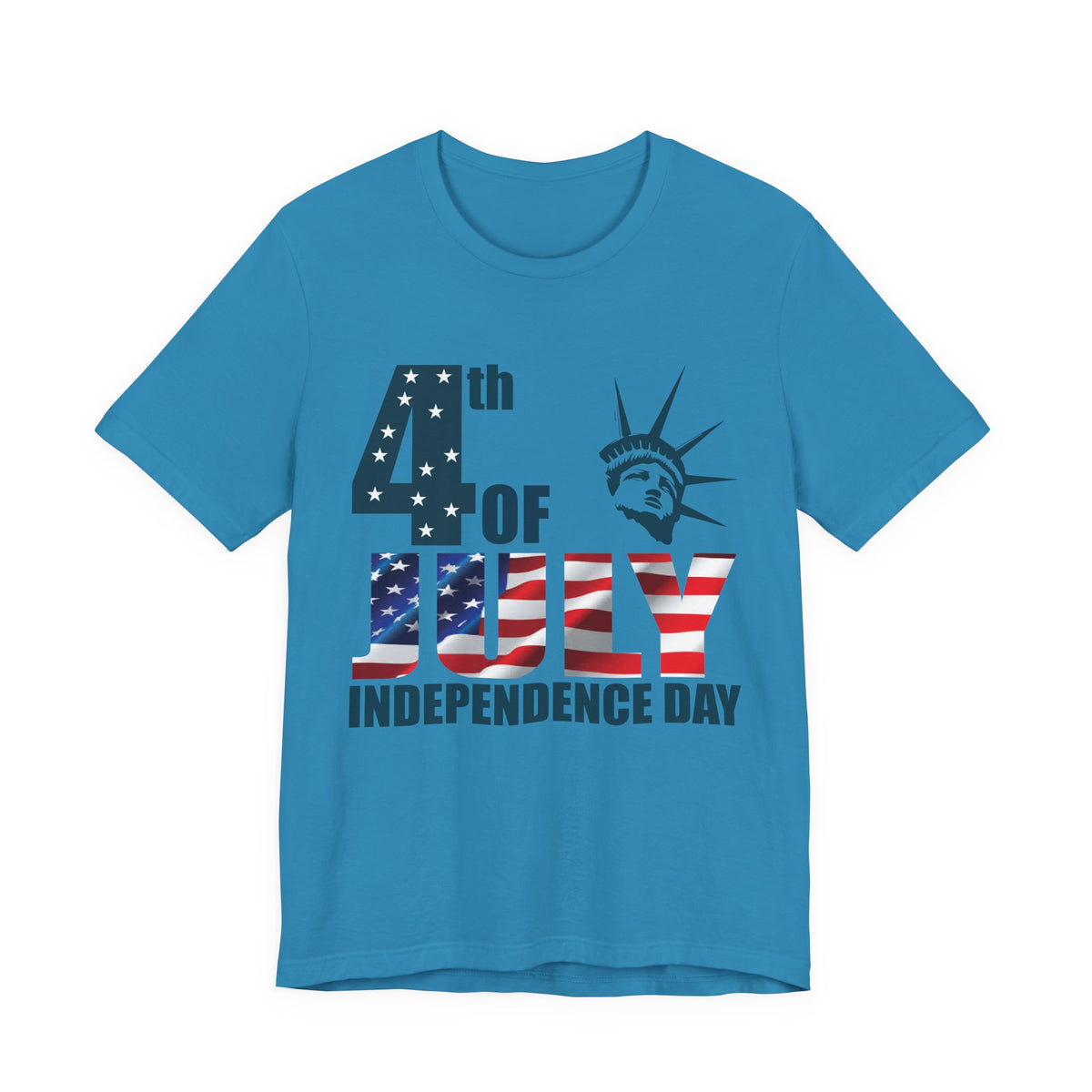 4th of July Independence Day T-Shirt American Flag Statue of Liberty Design Unisex Cotton 026