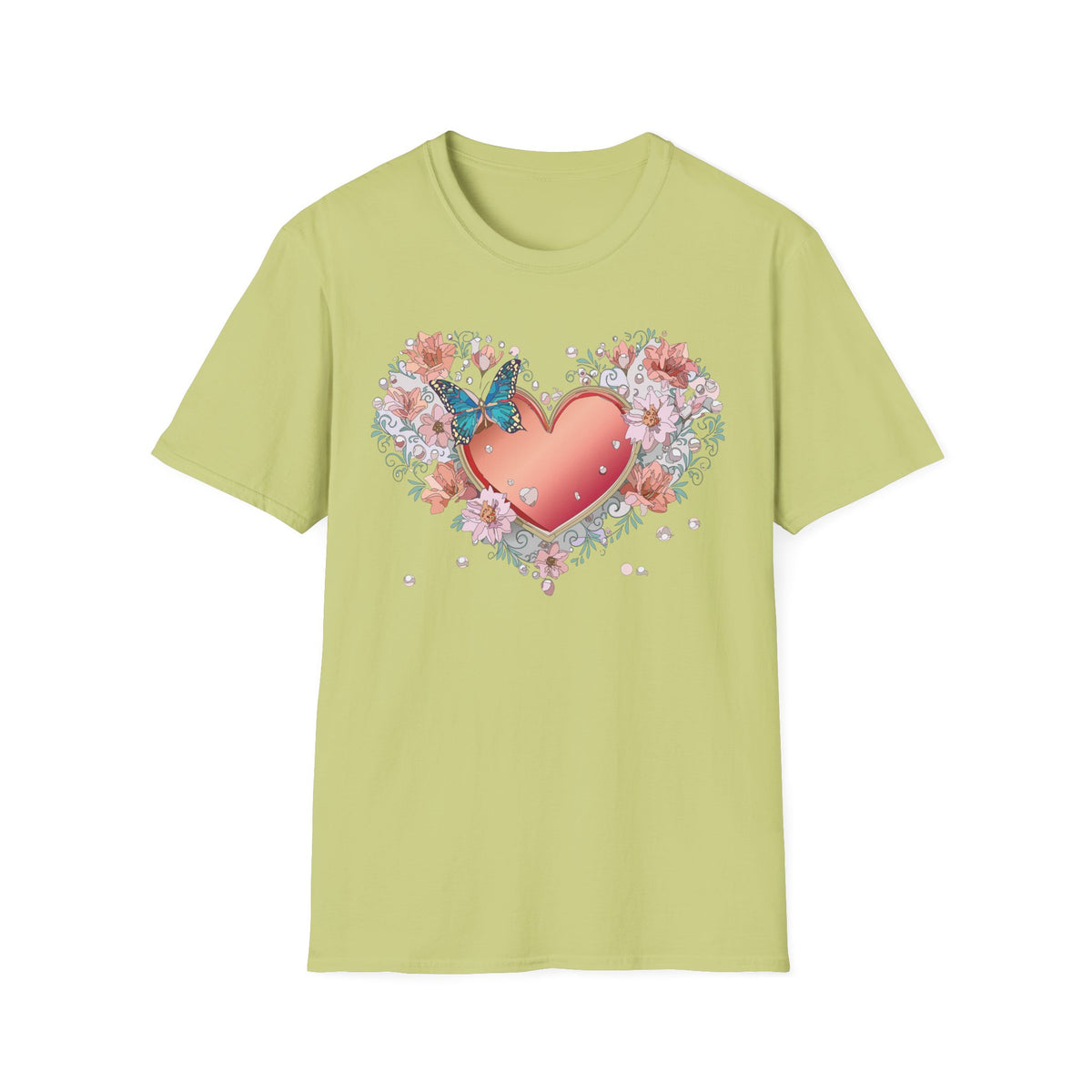 Butterfly Heart Floral Blue Butterfly Graphic Design Unisex 100 Cotton Gildan T-Shirt