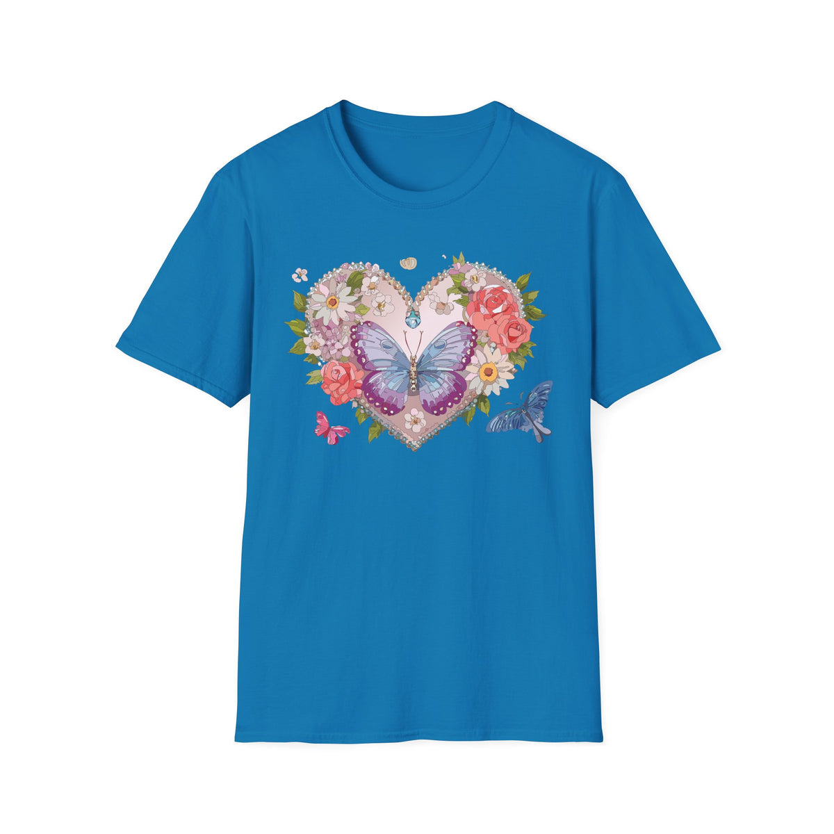 Floral Butterfly Heart Graphic Tee Unisex 100 Cotton Gildan T-Shirt