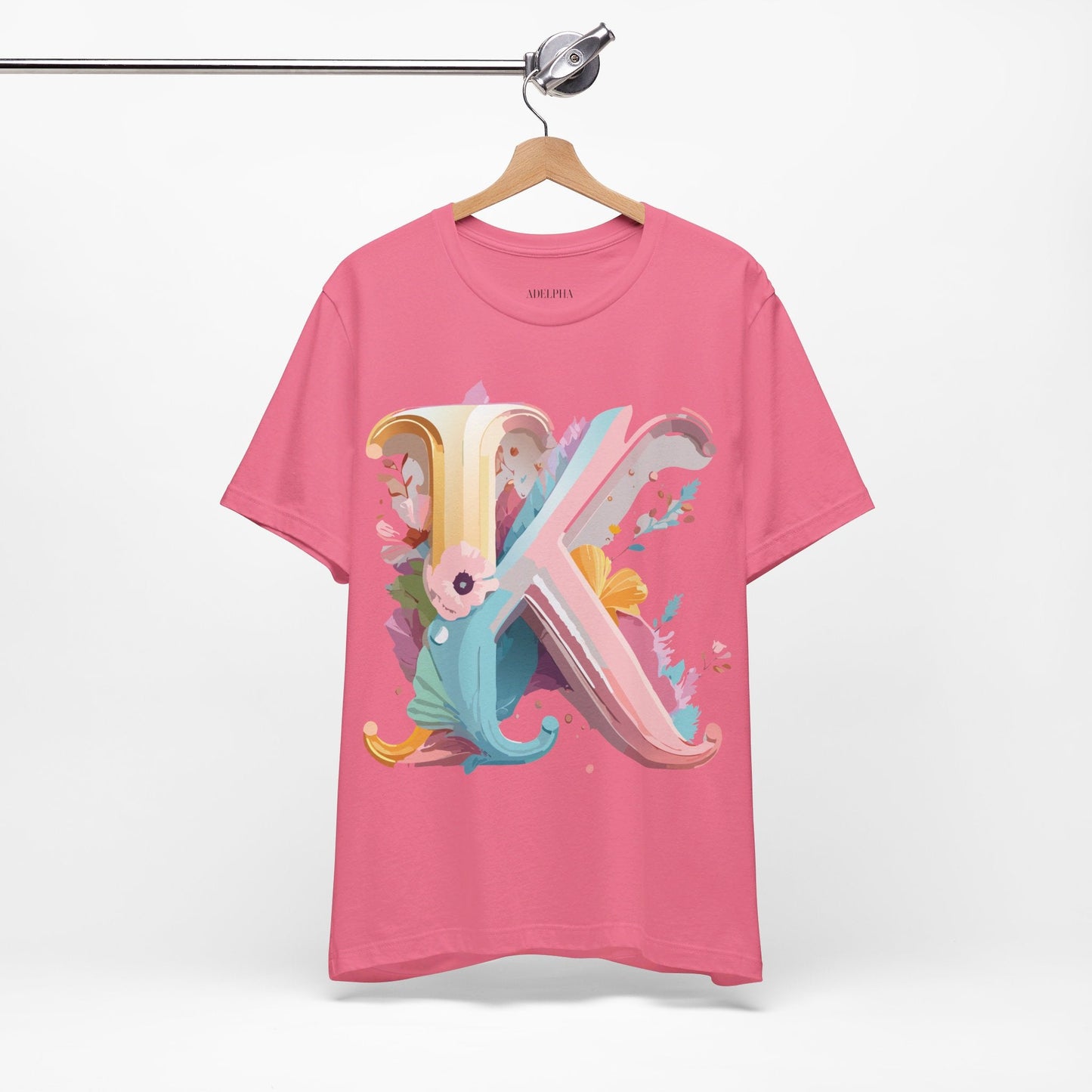Letter K Graphic Tee Unisex Vintage Inspired Art Design Short Sleeve Shirt Adelpha