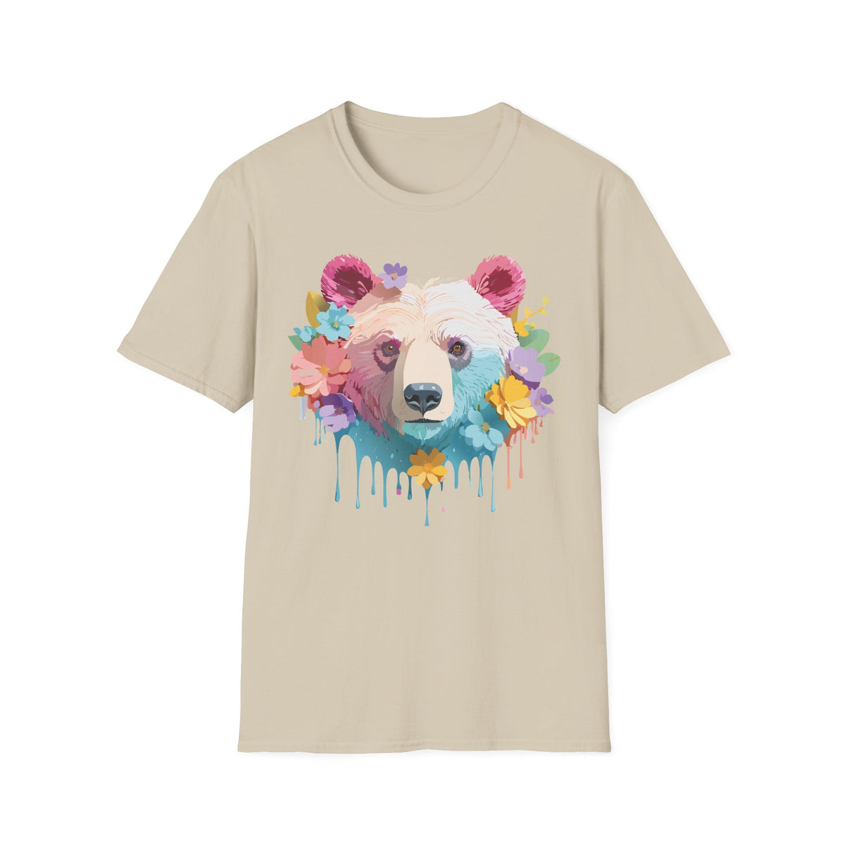 Colorful Floral Bear T-Shirt | Watercolor Drip Bear Tee