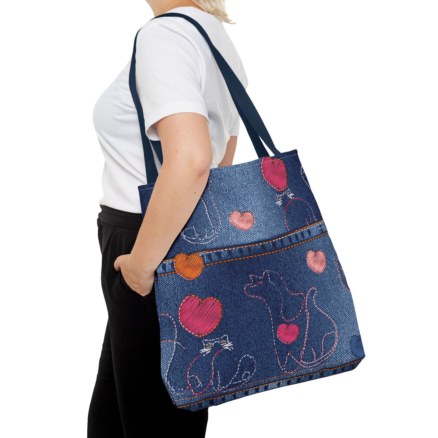 Love Day Graphic Design Denim Fabric Imitation Print Unisex Canvas Bag POLY 3 Sizes Tote Bag 201-18