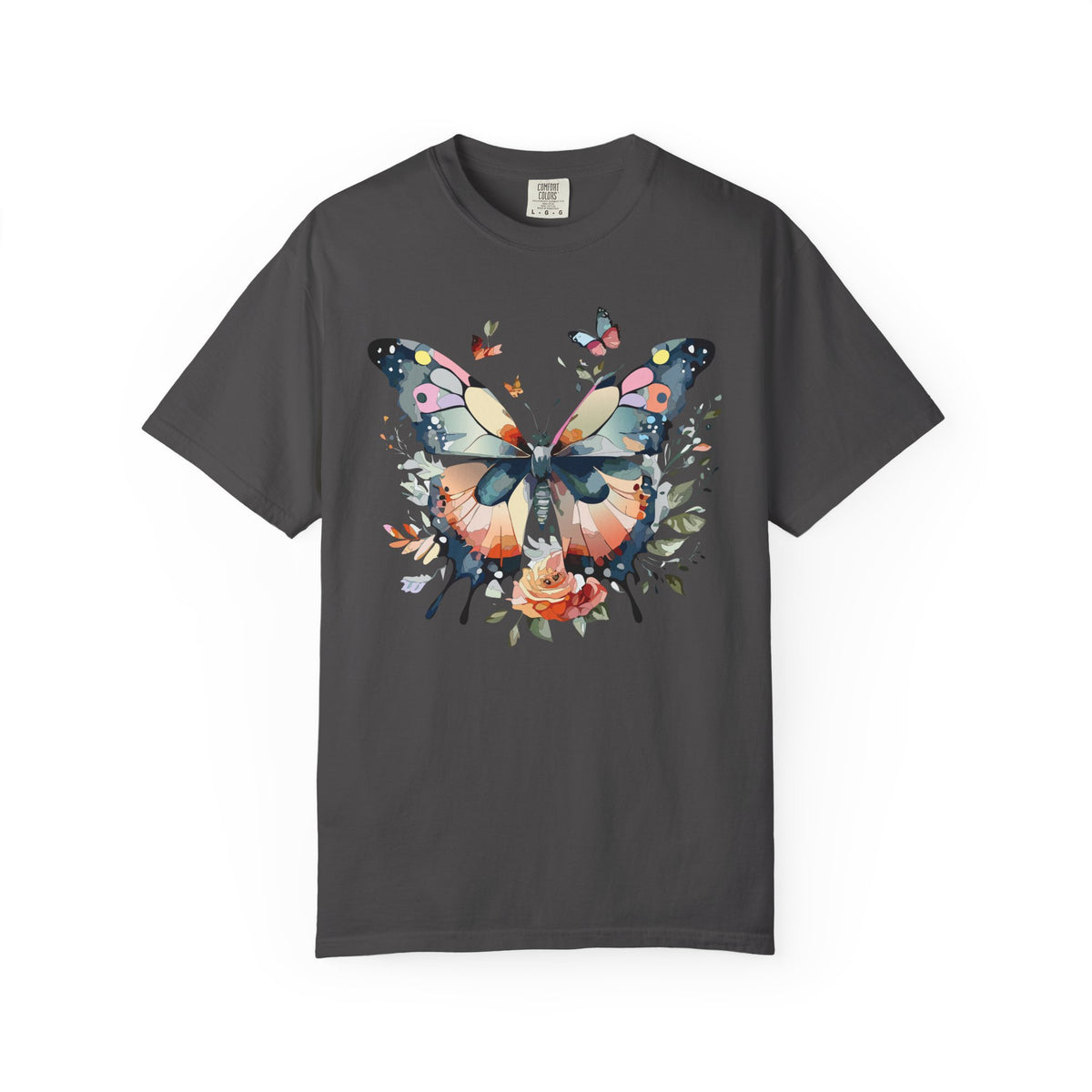 Butterfly Floral Print T-Shirt Botanical Design Unisex Heavy Cotton Tee b3