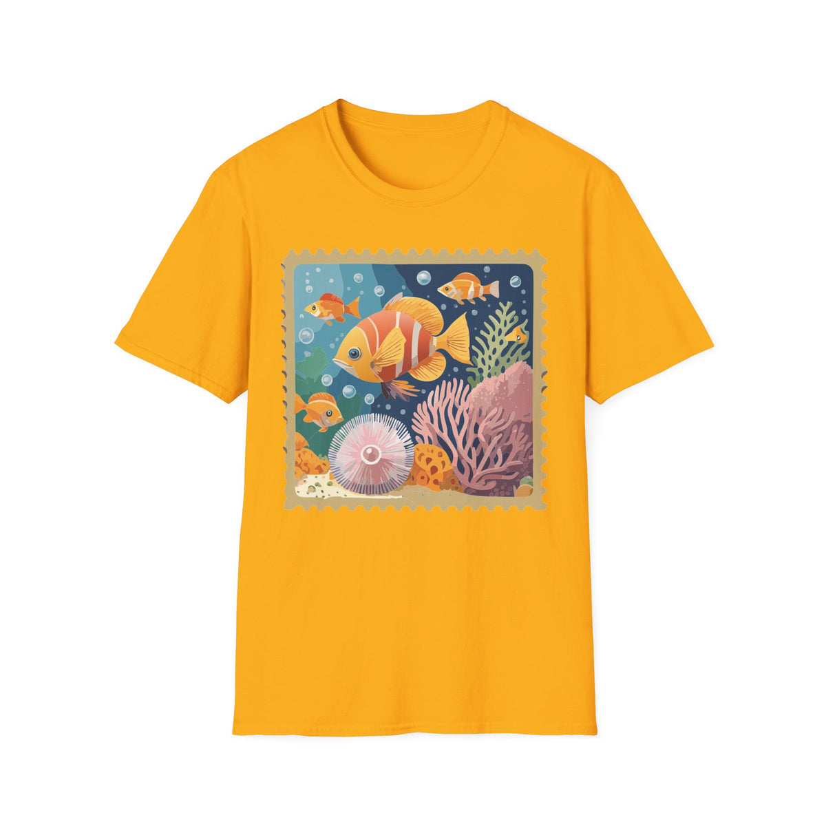 Tropical Clownfish Stamp Tee | Fish Reef Illustration Graphic Tee Unisex 100 Cotton Gildan T-Shirt