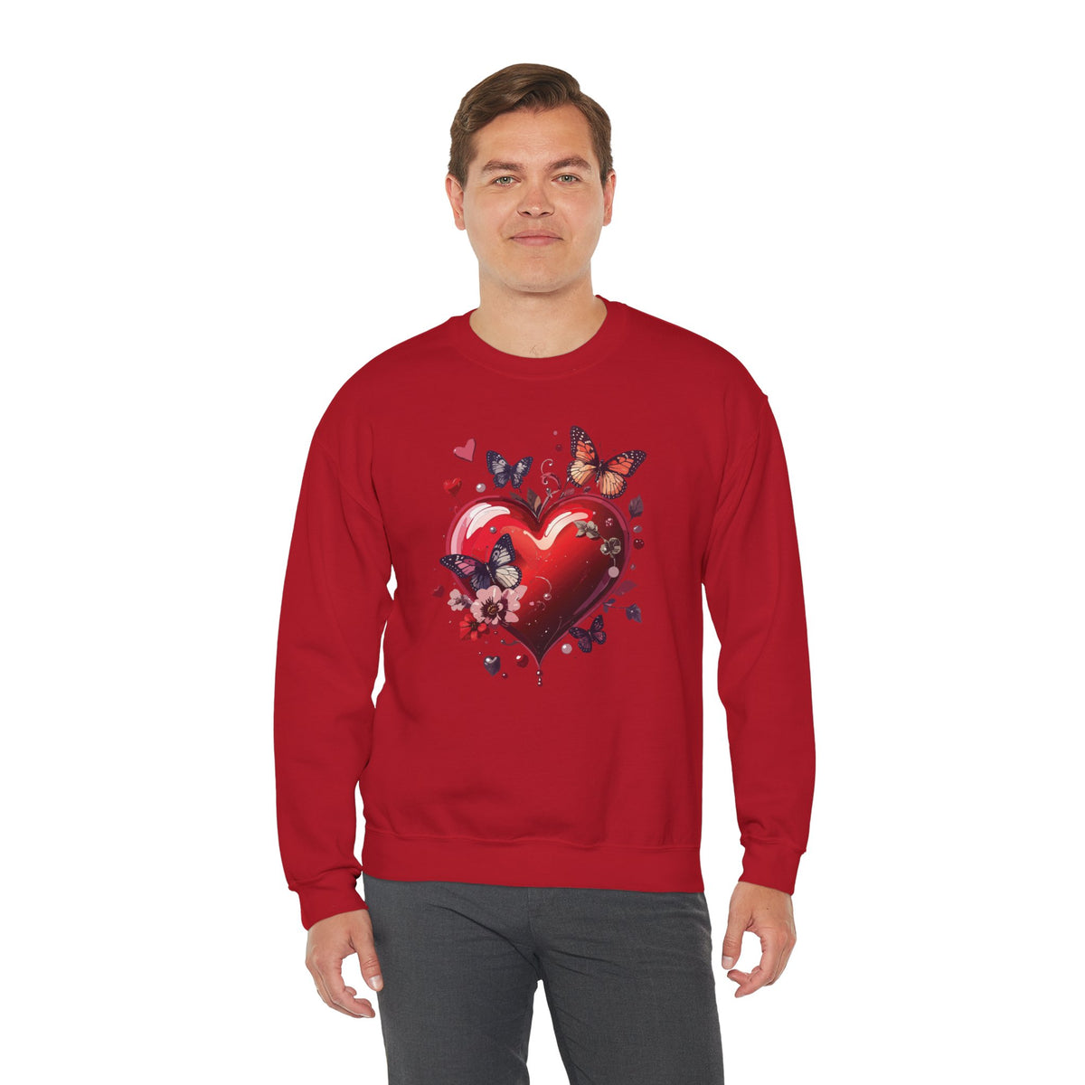 Big Red Heart Sweatshirt, Floral Red Heart Sweatshirt, Floral Love Sweatshirt, Valentine's Day Sweatshirt, Heart Floral Sweatshirt 105
