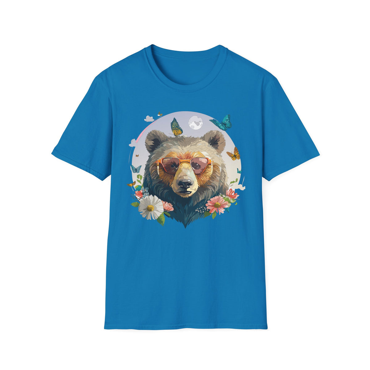 Bear with Sunglasses T-Shirt | Butterfly Floral Graphic
