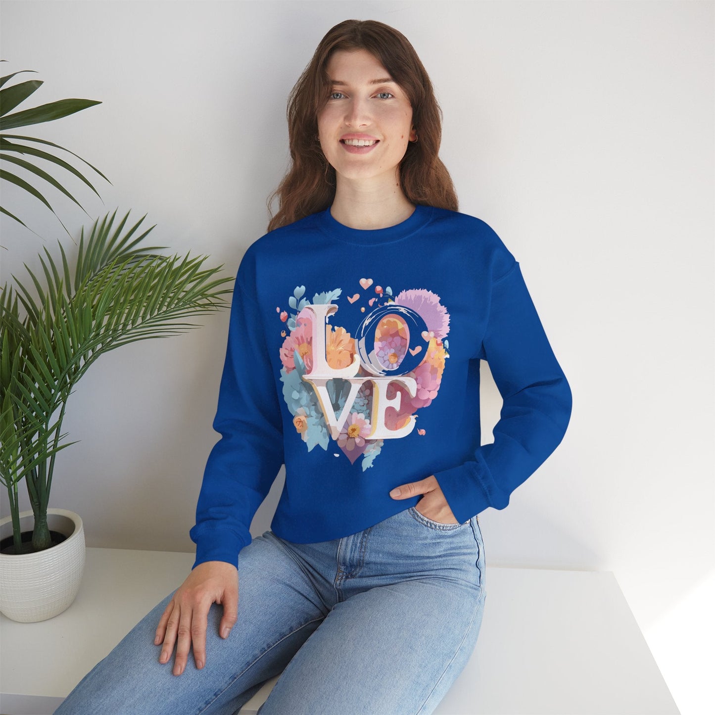 Floral Love Sweatshirt For Valentines Day Unisex Crewneck 50 50 Cotton Polyester Gildan 18000