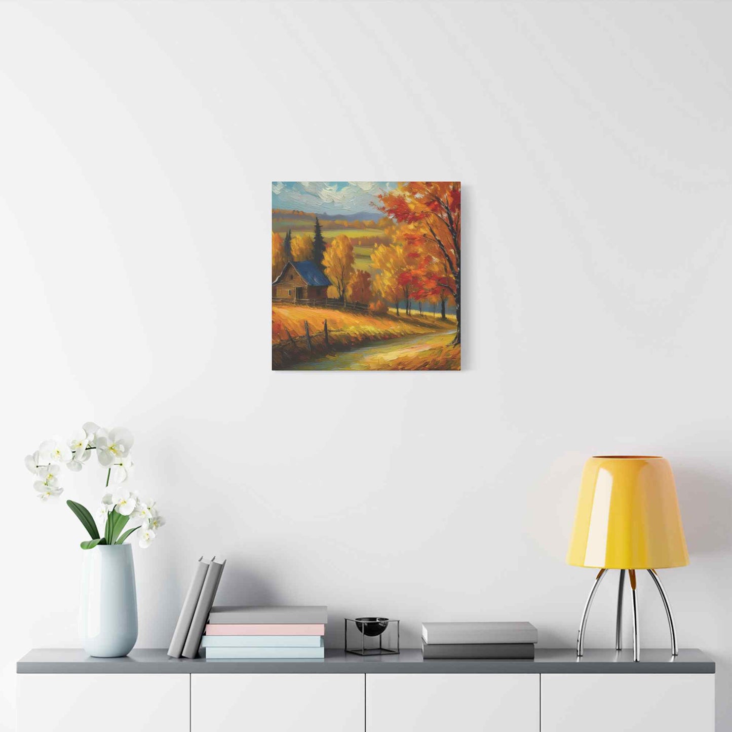 Countryside Fall Print Canvas, Oil Paint Print 20x20, 24x24, 30x30, 32x32, 36x36 Art Design Pine-Wood Inner Frame MC-107