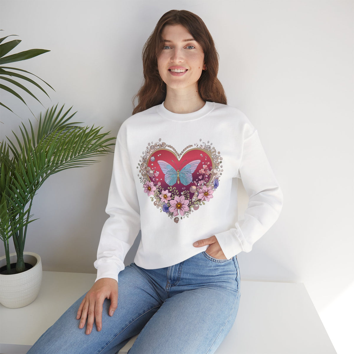 Floral Heart Love Graphic Valentine's Day Sweatshirt Unisex 50/50 Cotton-Poly Sweatshirt w42