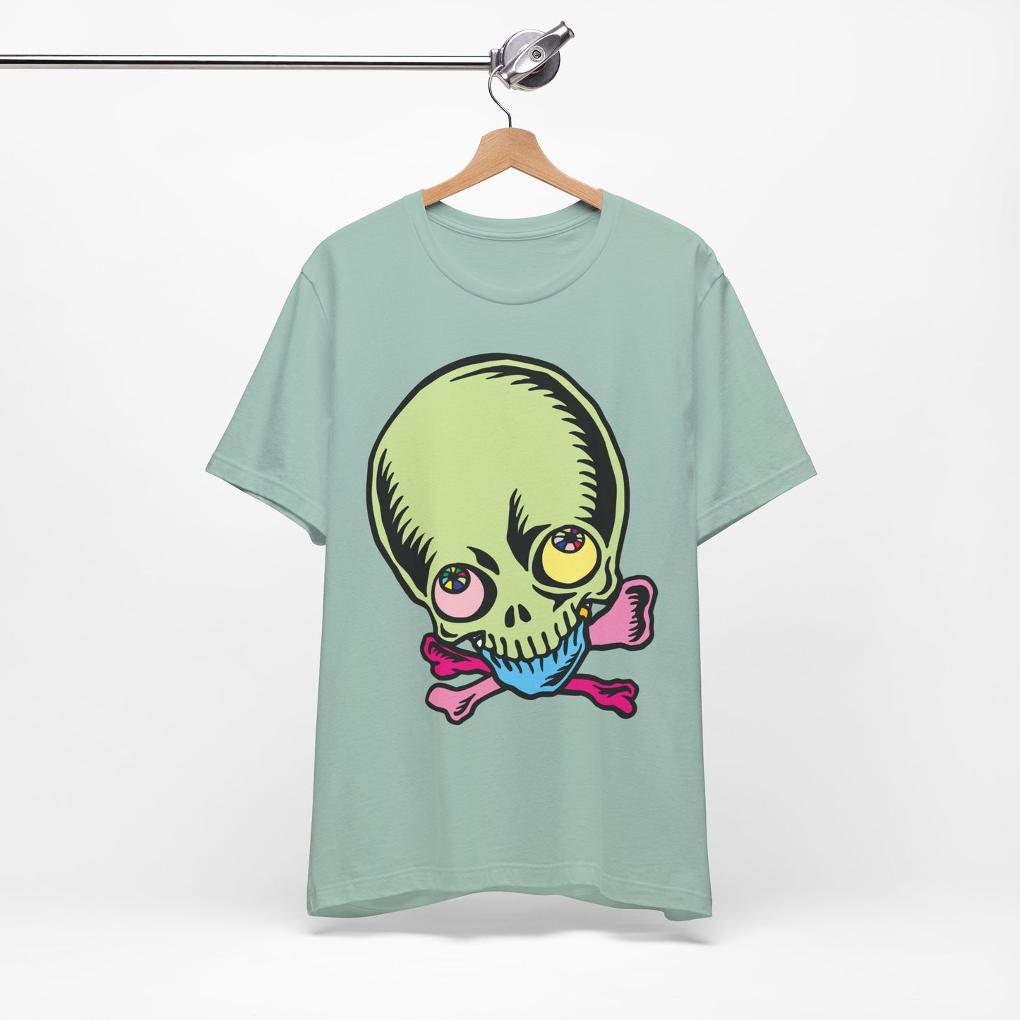 Lt Green Skull Graphic Design Tee, Skull Shirt, Vintage Tees, Art Design T-Shirt, Vintage Graphic Tee, Art Shirts with Skulls