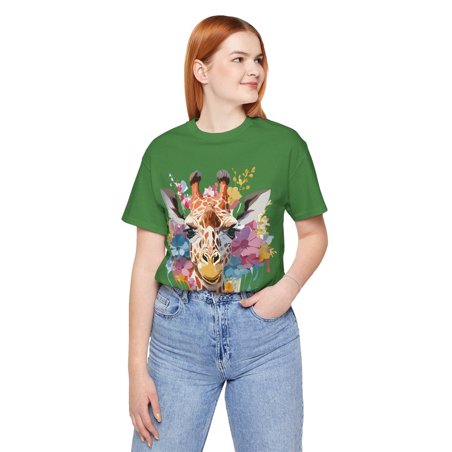 Giraffe Graphic Tee Unisex Premium Short Sleeve Jersey Shirt With Vintage Inspired Art By Adelpha