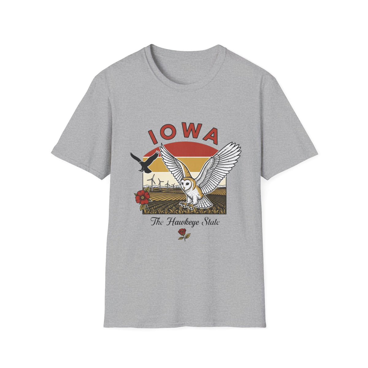 Iowa Barn Owl Tee — The Hawkeye State Vintage Sunset Tee Travel Tourist Graphic Design Unisex 100 Cotton Gildan T-Shirt