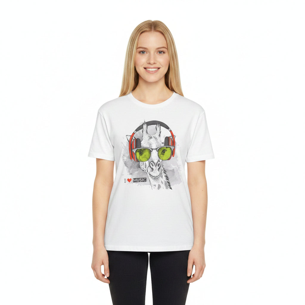 Giraffe Headphones T-Shirt Unisex Cotton Short Sleeves I  Music Cool Sunglasses Graphic Tee