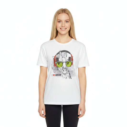Giraffe Headphones T-Shirt Unisex Cotton Short Sleeves I  Music Cool Sunglasses Graphic Tee