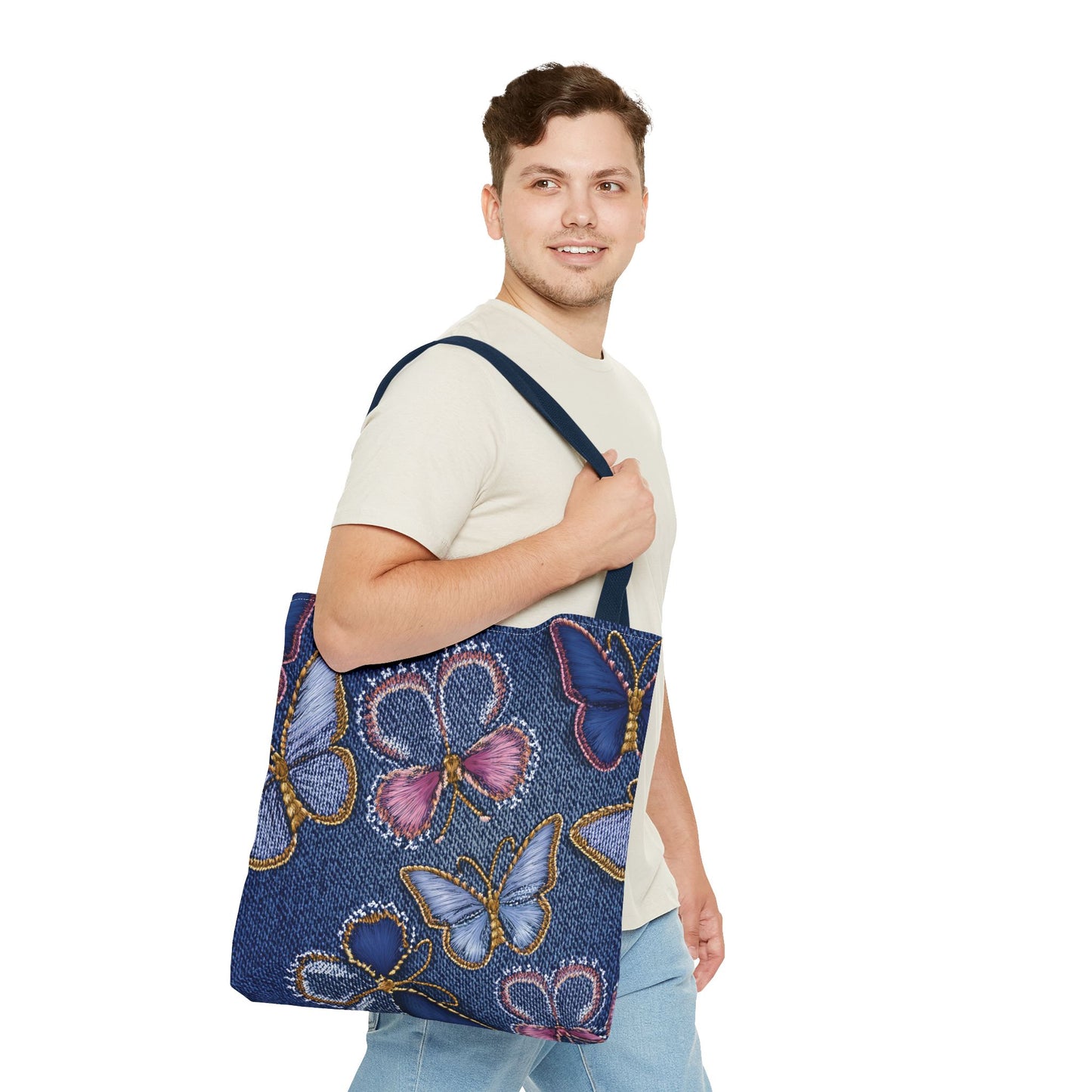 Denim Fabric Imitation Print Unisex Canvas Bag Poly Spun 3 Sizes Tote Bag 179