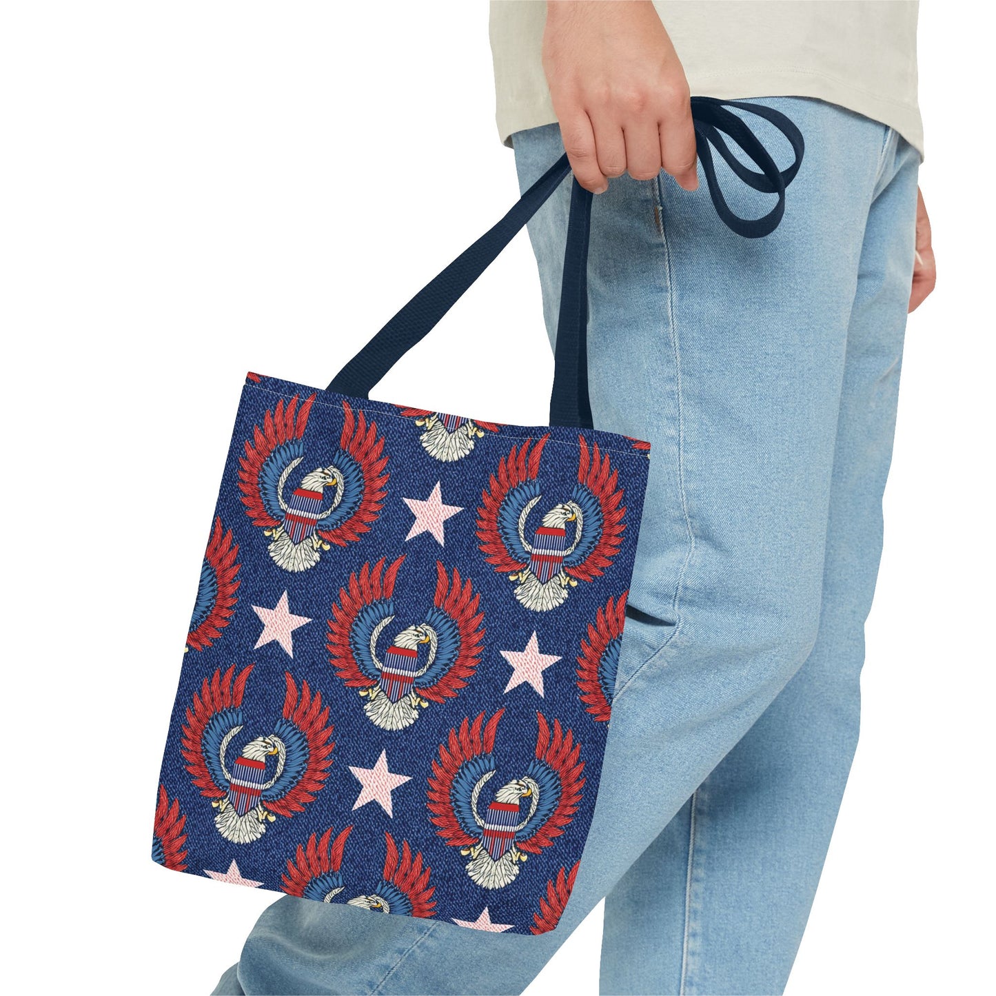 4th of July Graphic Denim Fabric Imitation Print Unisex Canvas Bag Poly Spun 3 Sizes Tote Bag 200-4