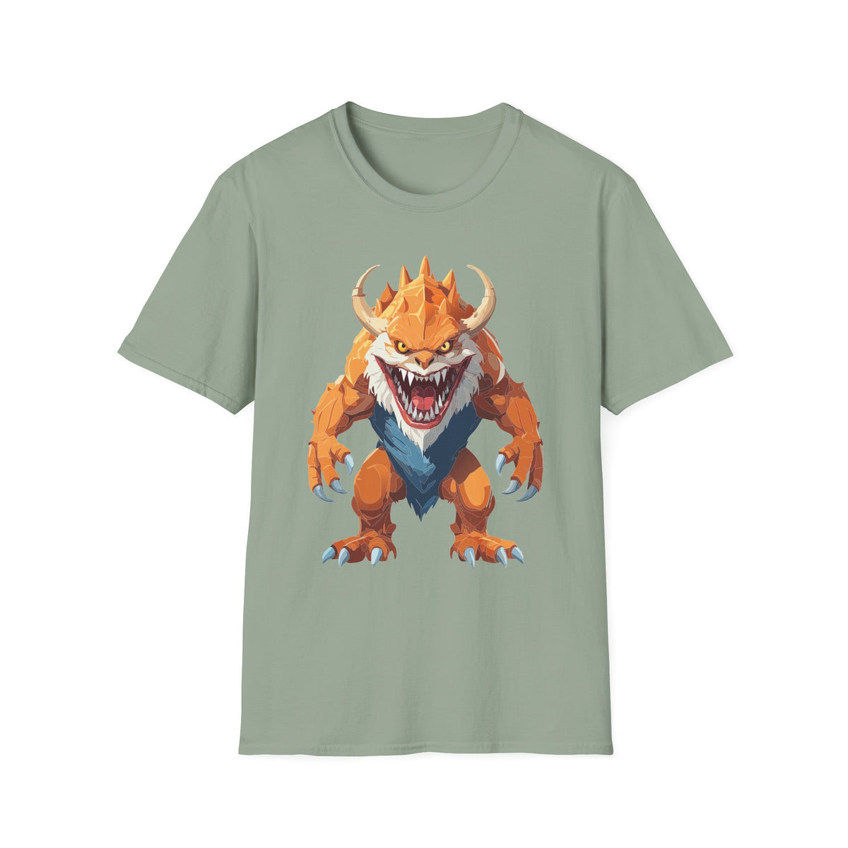 Monster Graphic T-Shirt — Fierce Orange Demon Creature Cartoon Graphic Tee Unisex 100 Cotton Gildan T-Shirt