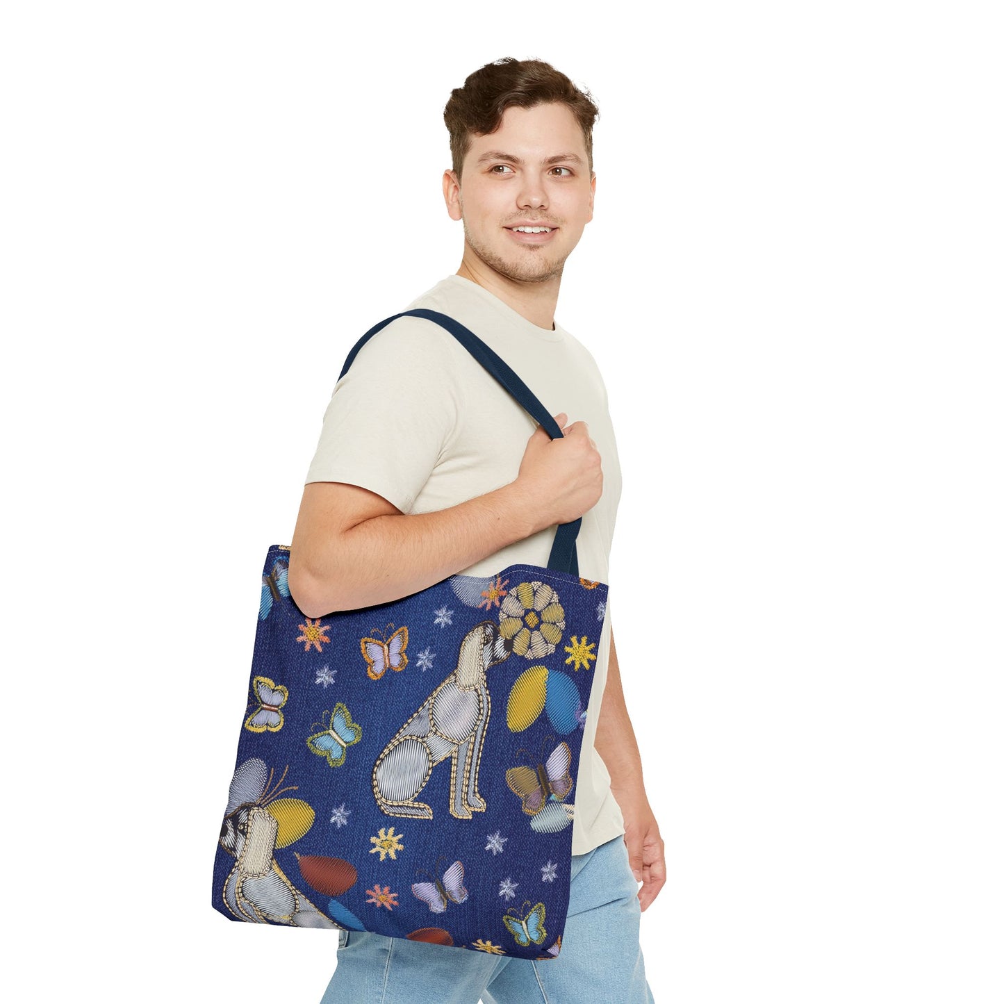 Denim Fabric Imitation Print Unisex Canvas Bag Poly Spun 3 Sizes Tote Bag 191-2