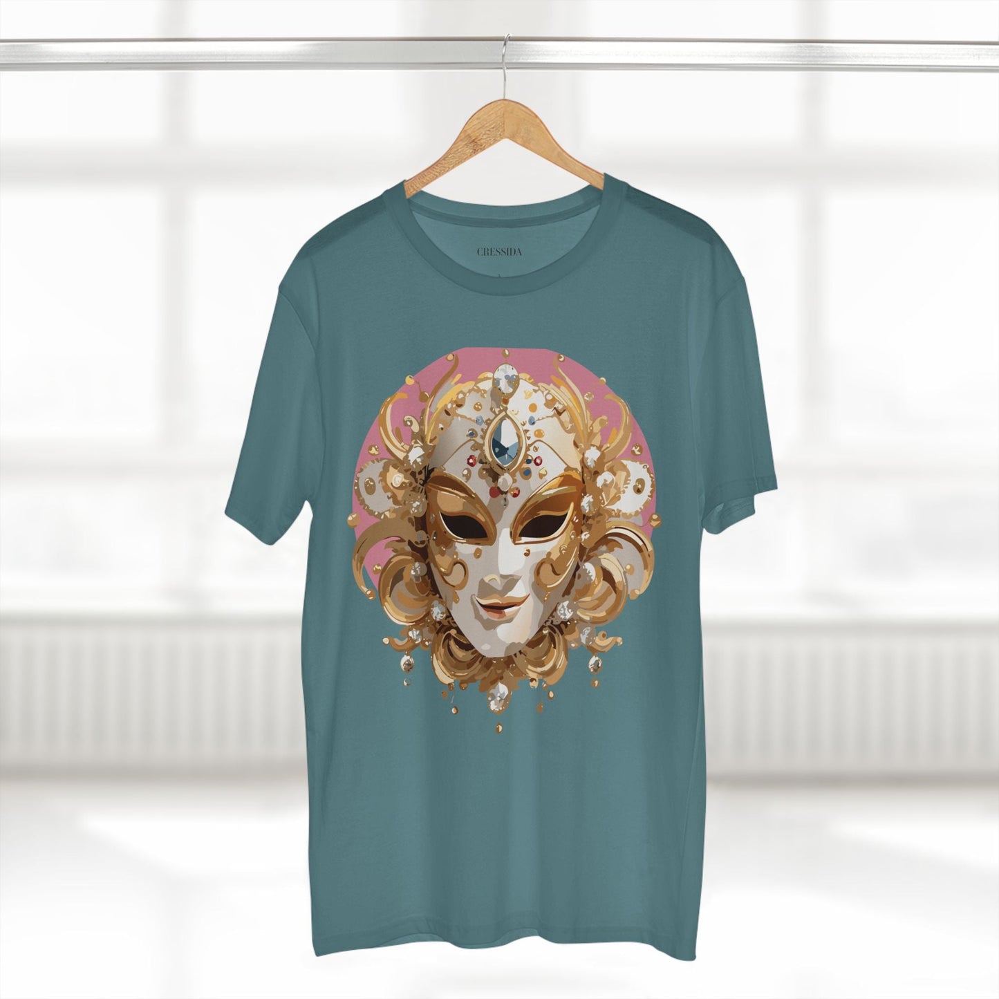 Carnival Mask Graphic T-Shirt Unisex 100 Cotton With Antique Gold Art Design Tee 13