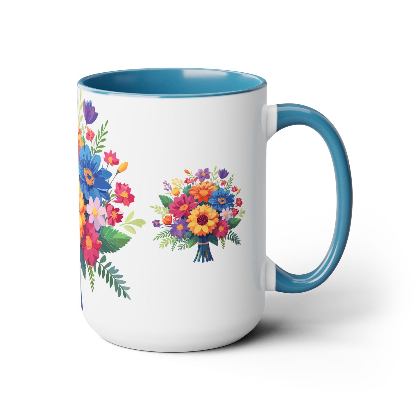 Taza de café de dos tonos con flores