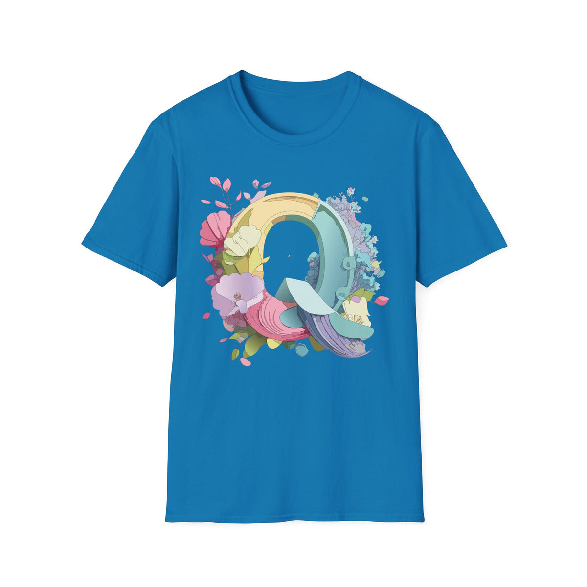Floral Letter Q T-Shirt | Pastel Rainbow Monogram Tee