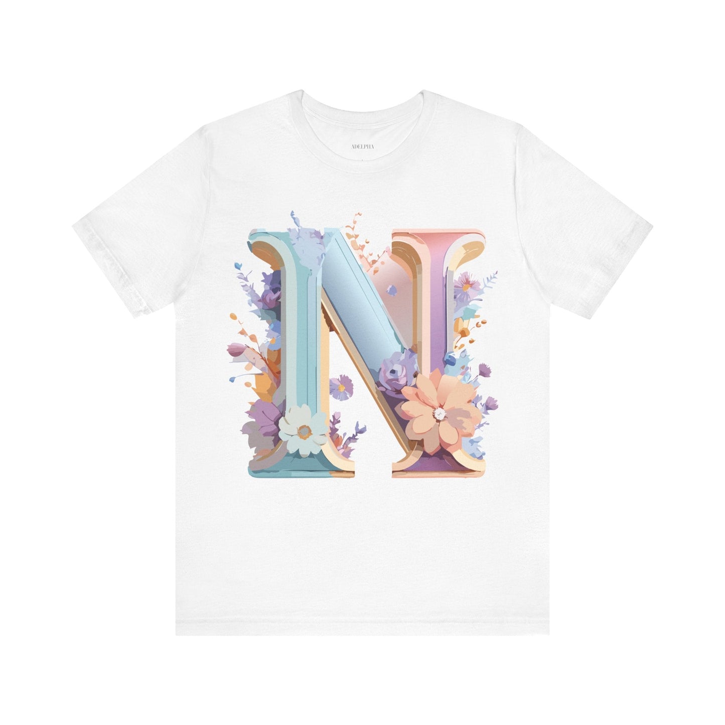 Letter N Shirt Unisex Graphic Tee Adelpha Vintage Inspired Artwork Short Sleeve Premium Cotton
