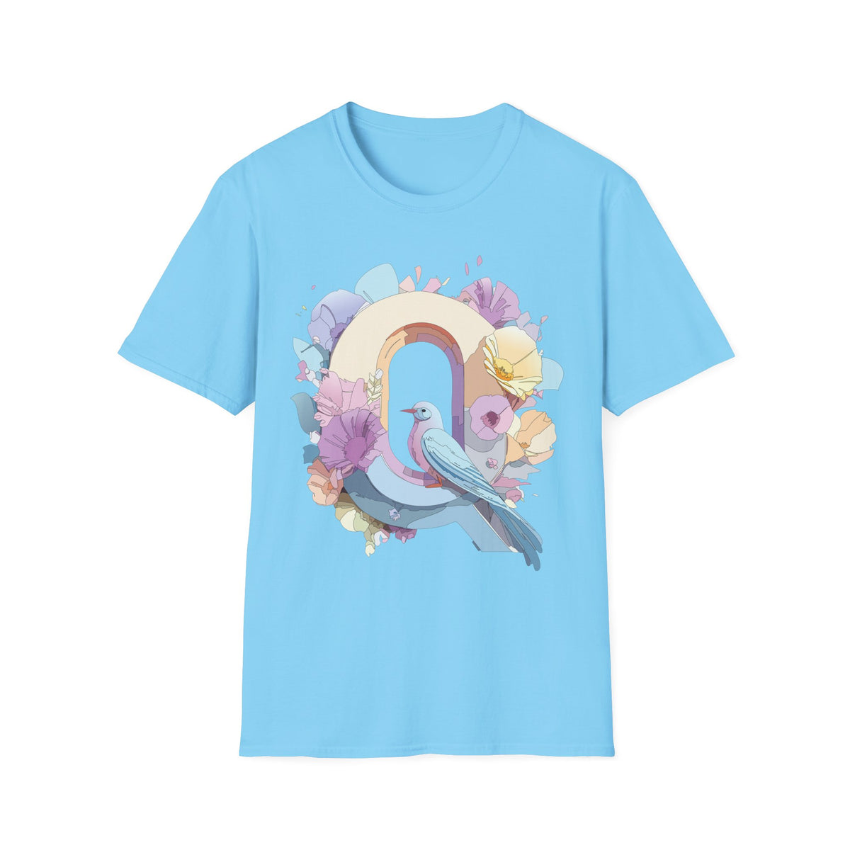 Pastel Bird Rainbow T-Shirt Q Floral Arch, Soft Spring Colors