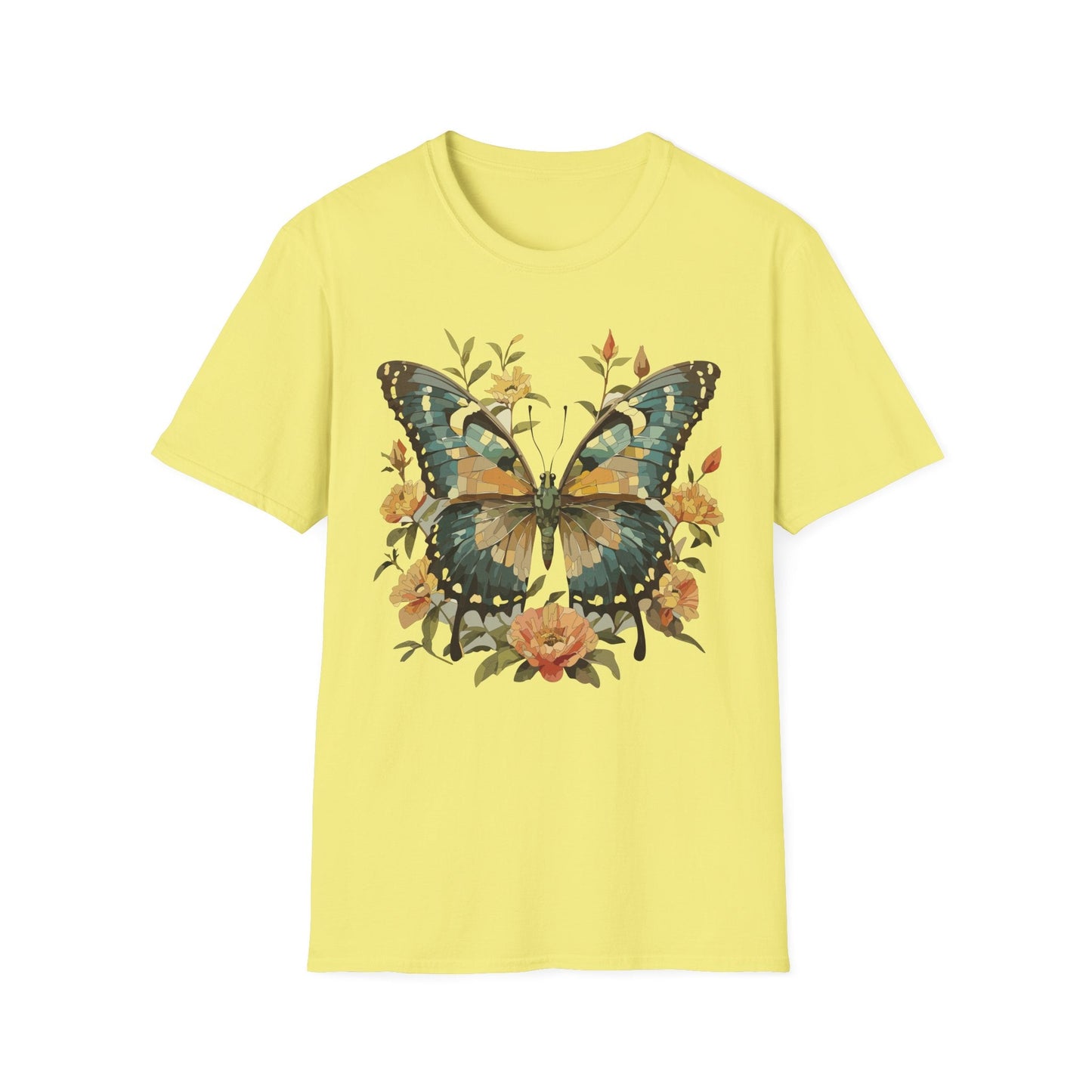 Butterfly Print T Shirt Unisex Monarch Shirt Gildan Softstyle 64000 Ring Spun Cotton