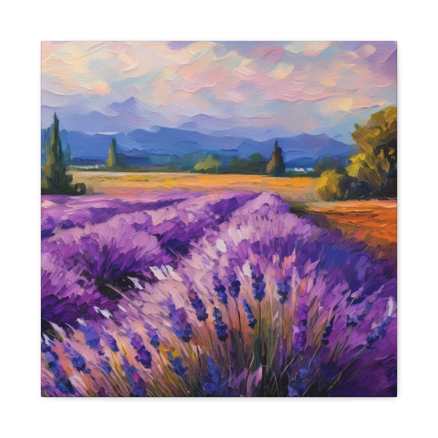 Lavender Landscape Print Canvas, Landscape Oil Paint Print 20x20, 24x24, 30x30, 32x32, 36x36 Art Design Print Non-Frame MC-34