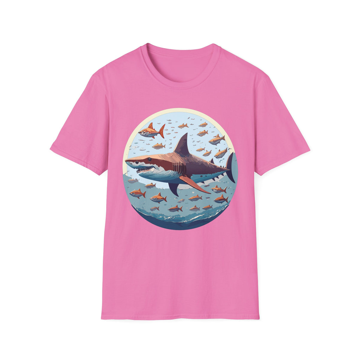 Great White Shark Circle Illustration T-Shirt | Ocean Fish Scene