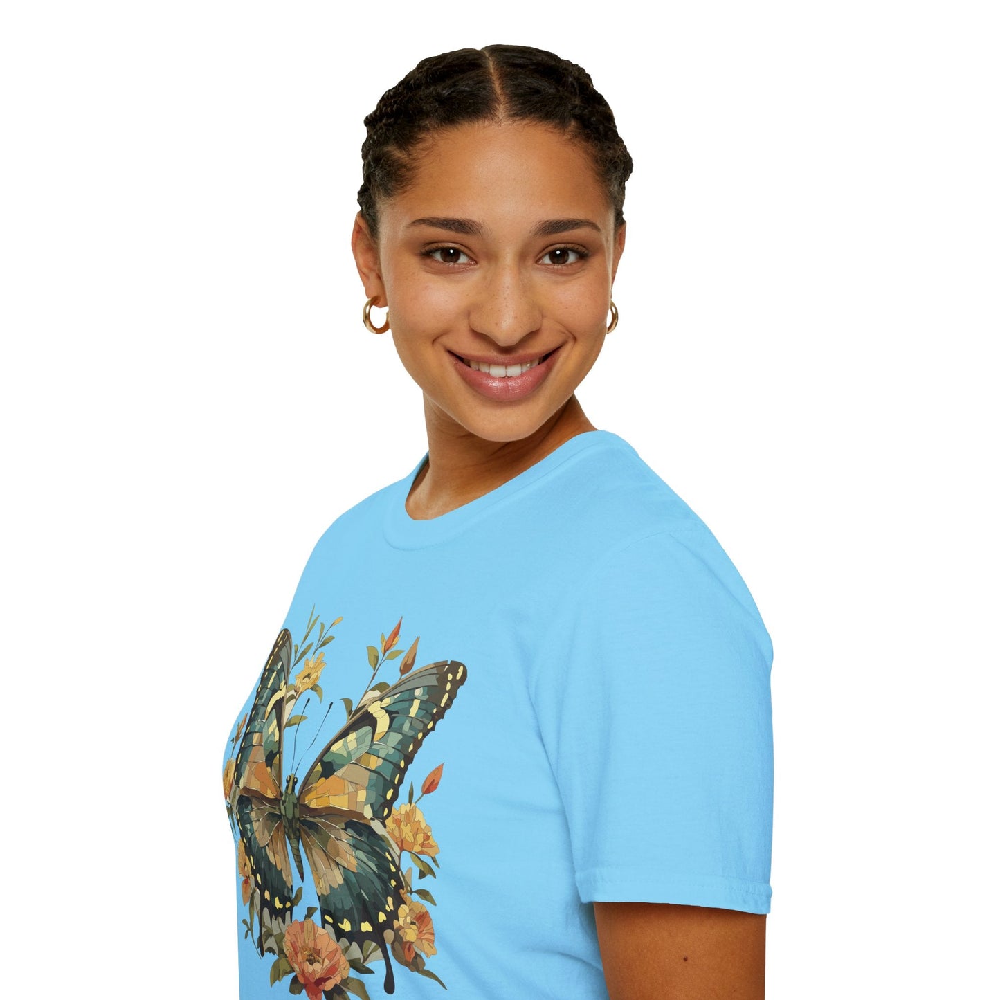Butterfly Print T Shirt Unisex Monarch Shirt Gildan Softstyle 64000 Ring Spun Cotton