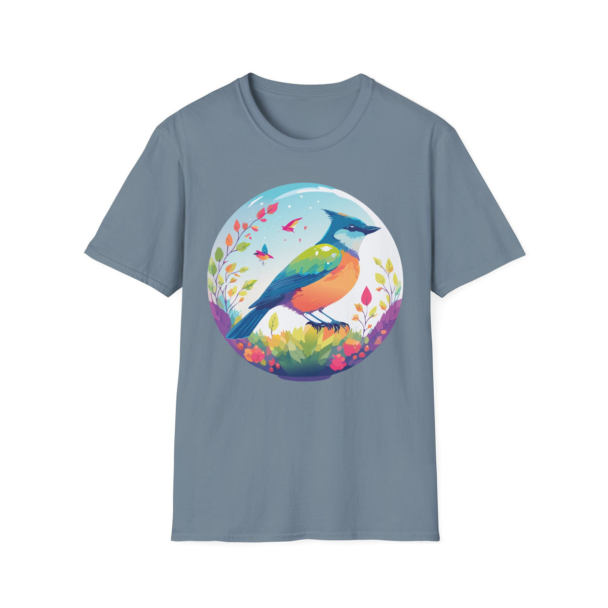 Colorful Songbird Illustration T-Shirt | Vibrant Bird Art Tee