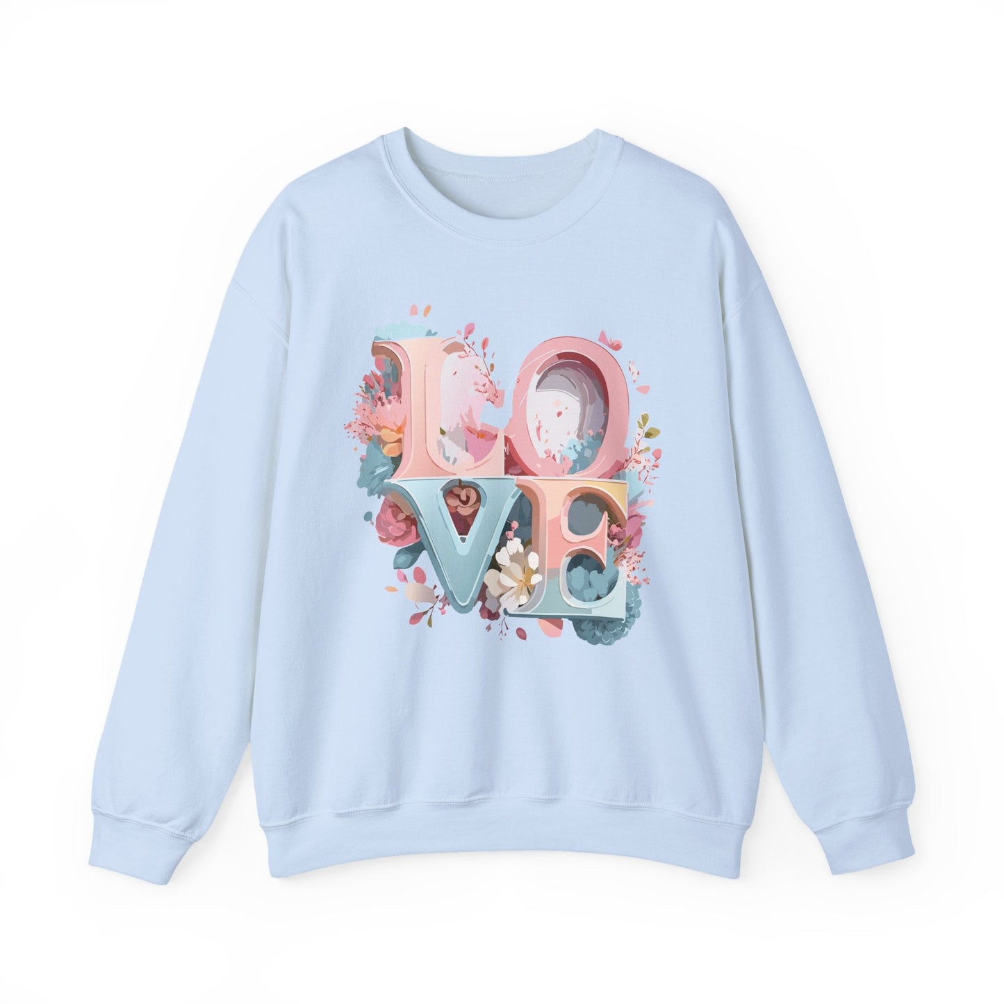 Floral Love Sweatshirt Unisex Crewneck Valentine Day Gift Gildan 18000 Fifty Fifty Cotton Blend