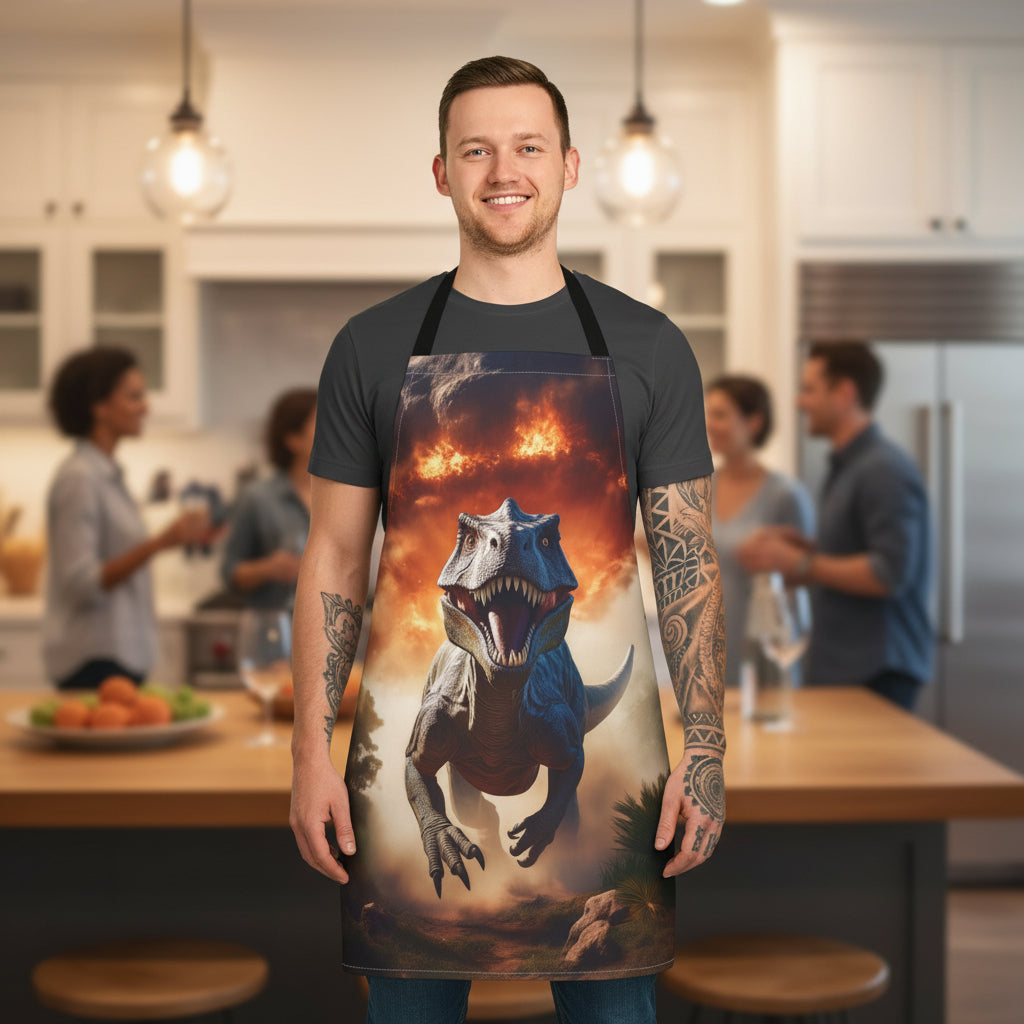 T-Rex Explosion Apron – Bold Dinosaur Kitchen Apron for Dino Lovers Stain-Resistant - Art Print Canvas Apron