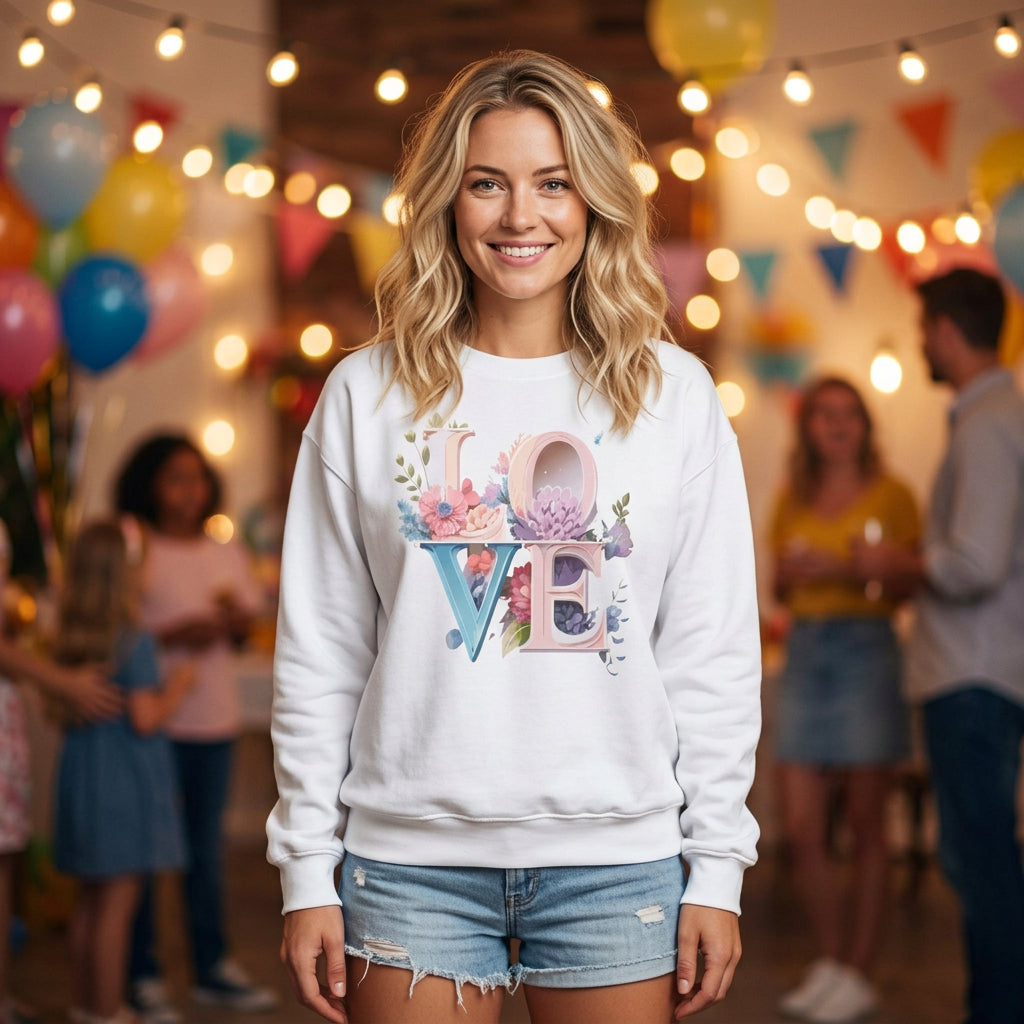 Floral Love Graphic Valentine's Day Sweatshirt Unisex 50/50 Cotton-Poly Sweatshirt w50