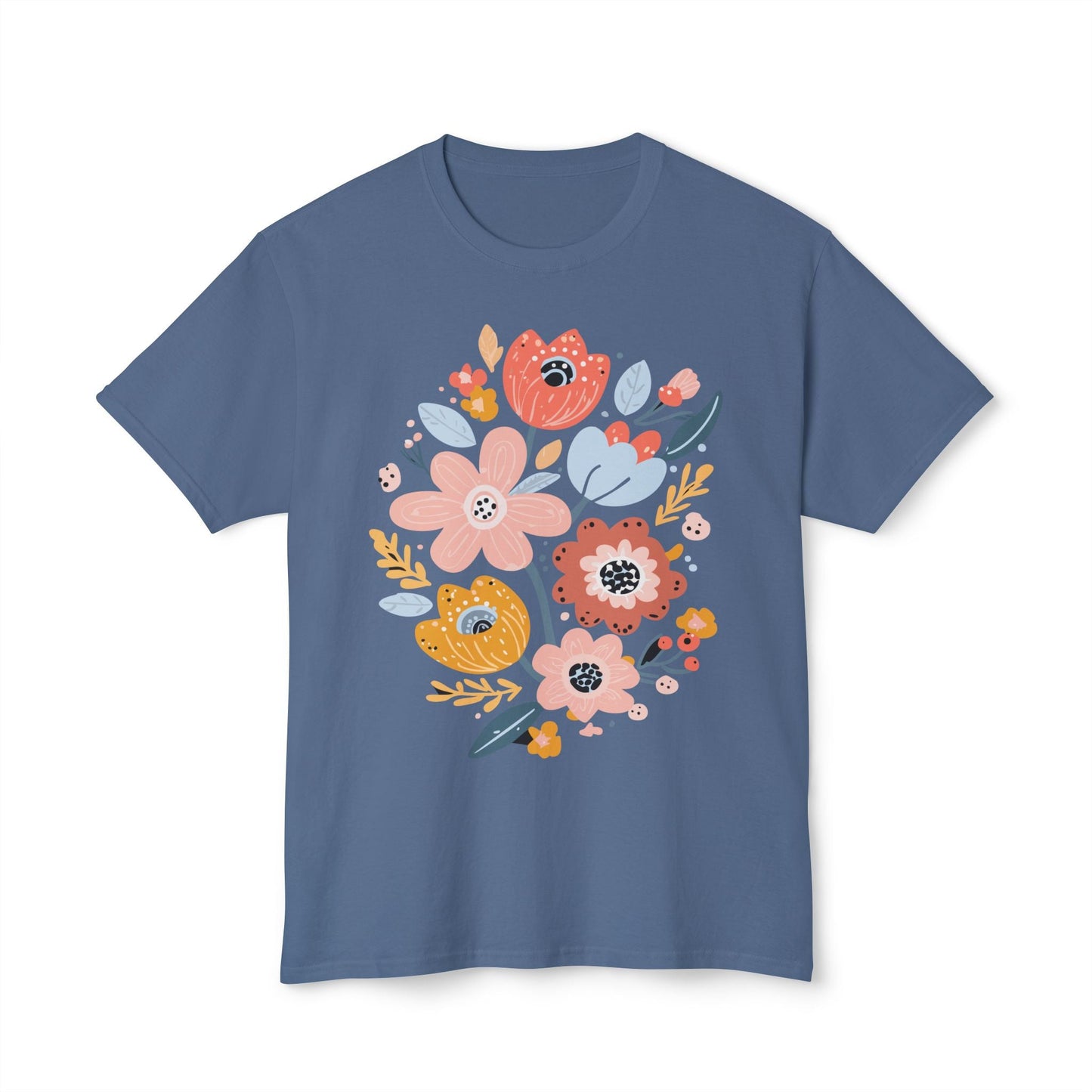 Unisex Floral Art T Shirt with Vintage Flowers Print One Hundred Percent Cotton Tee Printed In USA