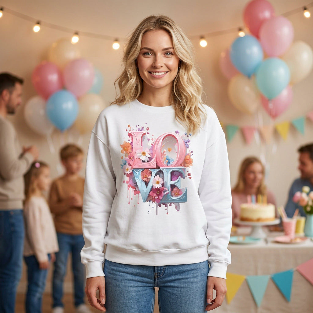 Floral Love Graphic Valentine's Day Sweatshirt Unisex 50/50 Cotton-Poly Sweatshirt w49