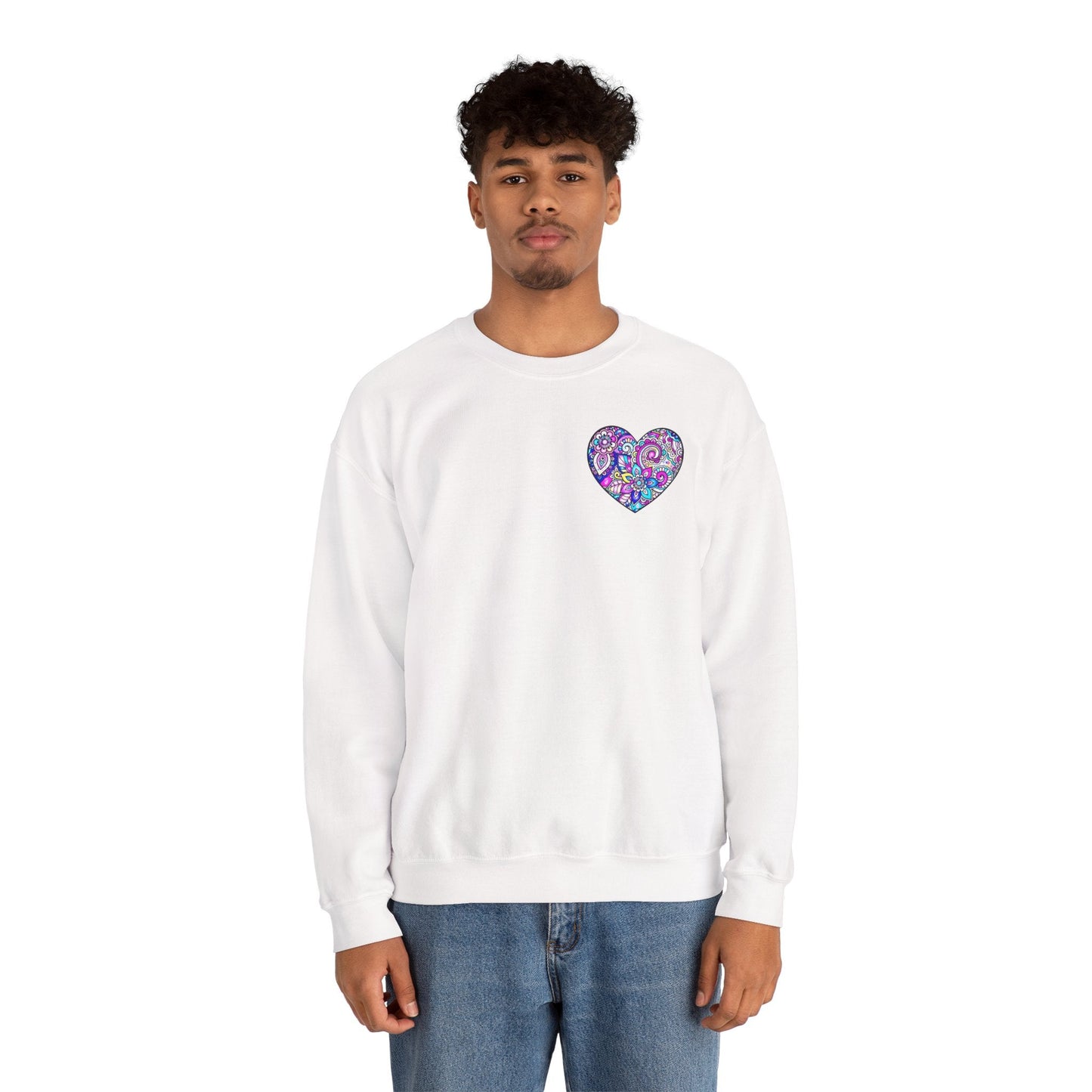 Floral Heart Sweatshirt Valentines Day Unisex Crewneck Gildan 18000 Heavy Blend Cotton Polyester