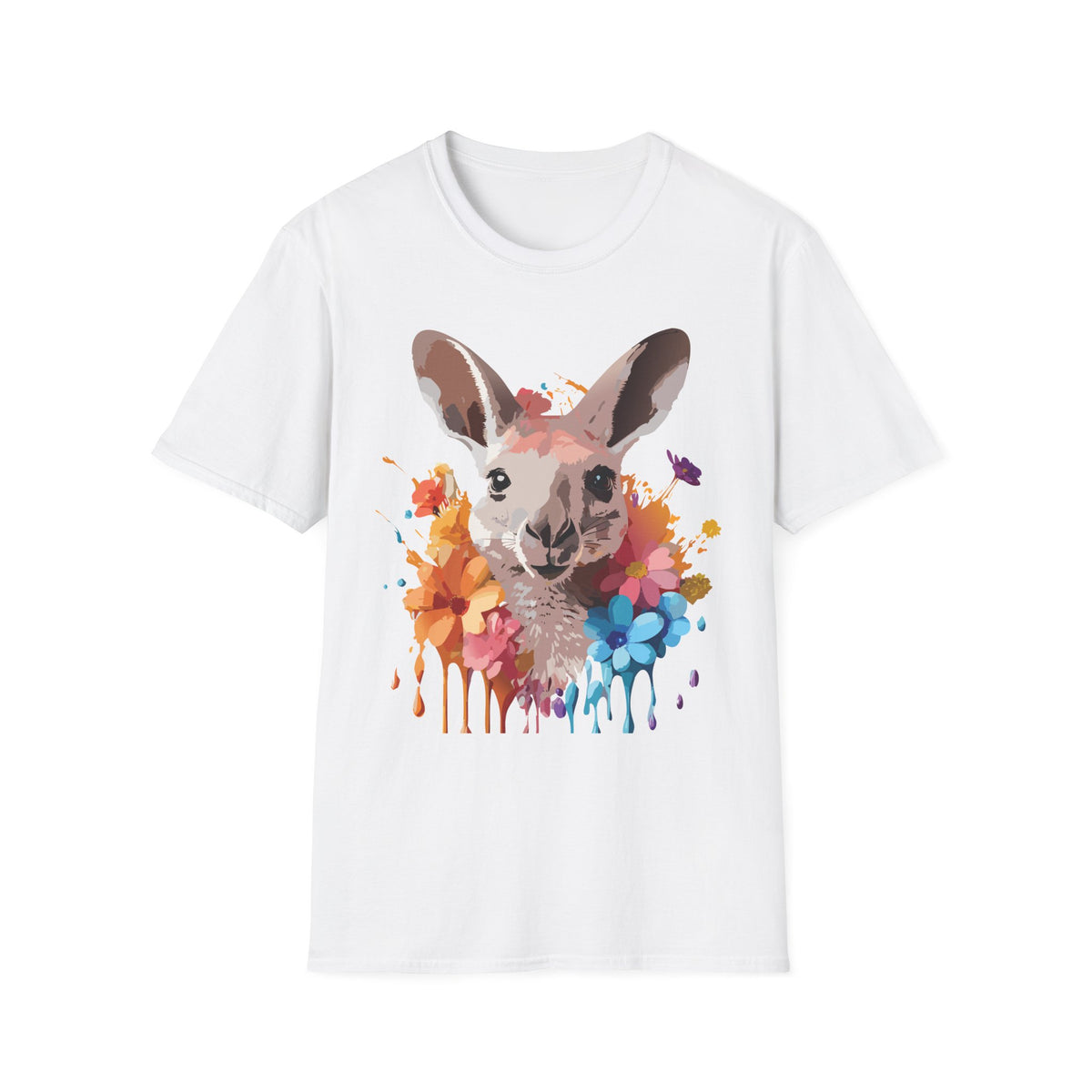 Colorful Watercolor Kangaroo T-Shirt | Splash Floral Wildlife Tee