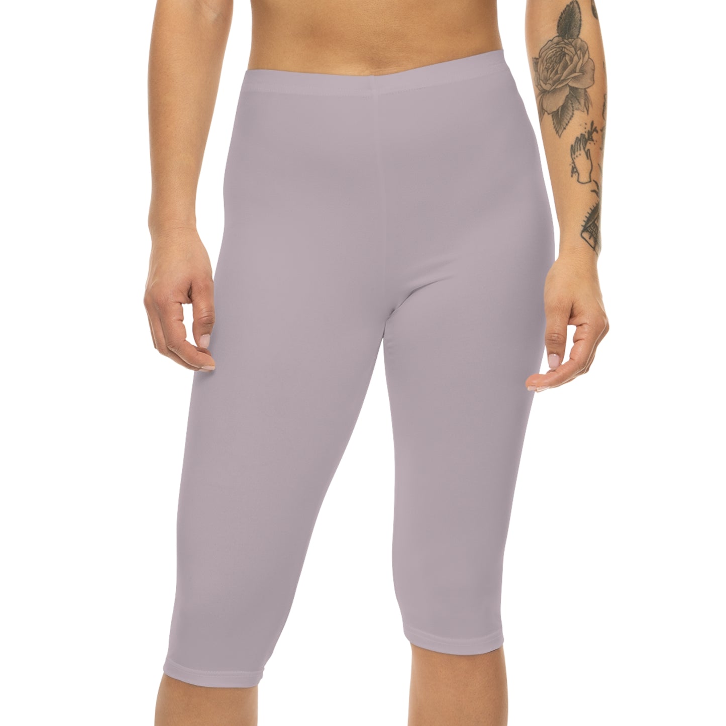 Pale Purple Color Women's Brushed Suede Poly Span Casual Capri Leggings XS-2XL