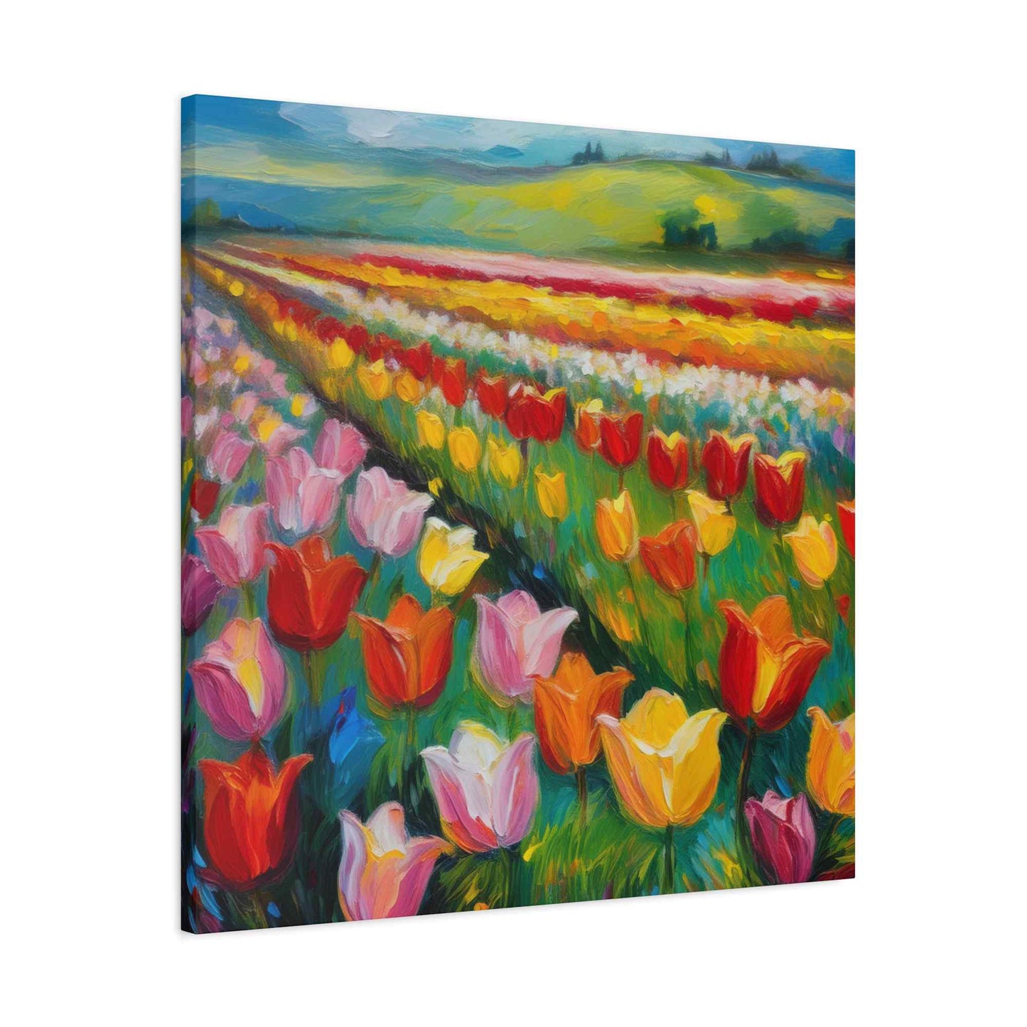 Tulips Fields Print Canvas, Floral Oil Paint Print 20x20, 24x24, 30x30, 32x32, 36x36 Art Design Pine-Wood Inner Frame MC-147