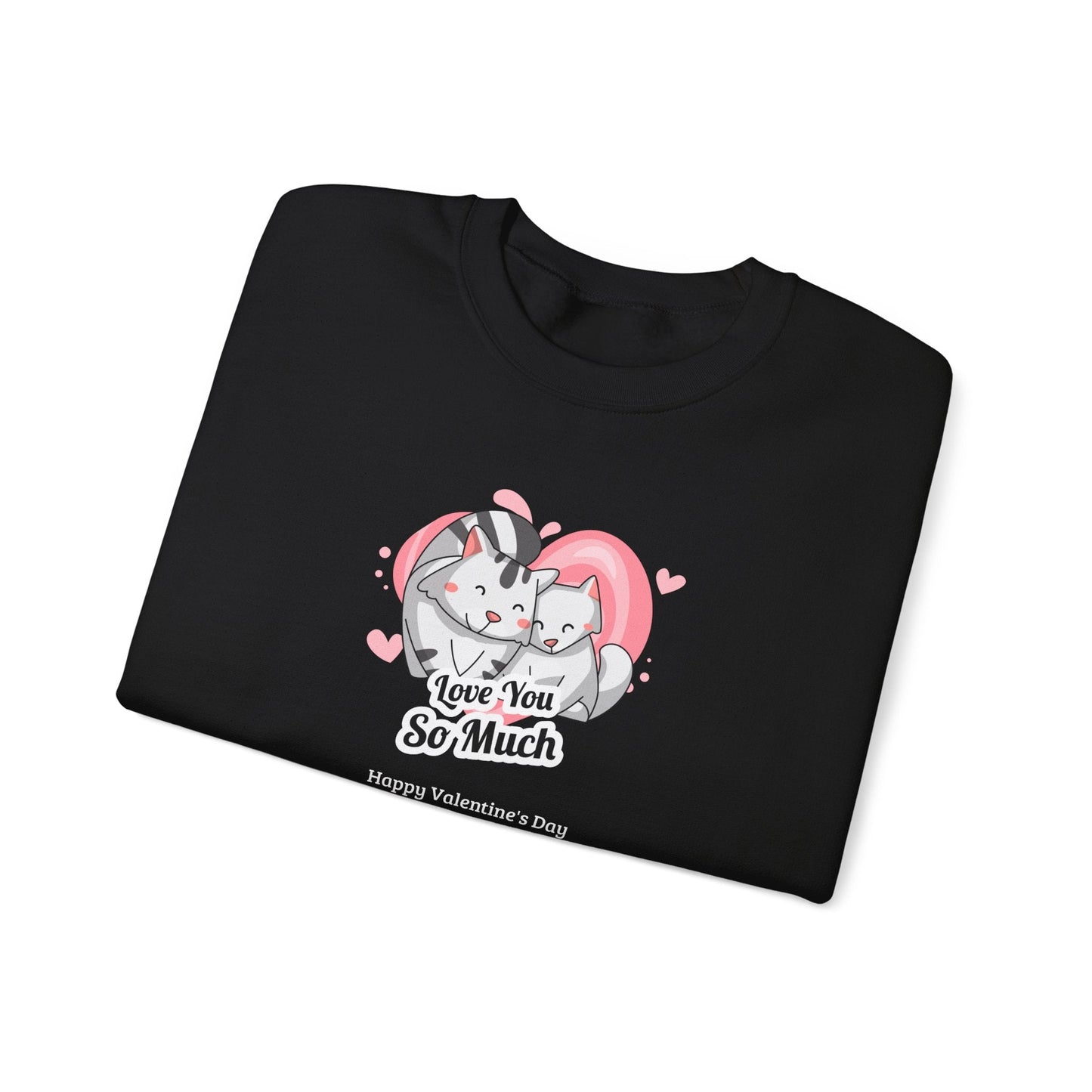 Cat Heart Sweatshirt Valentines Day Unisex 50 50 Cotton Poly Crewneck Gildan 18000