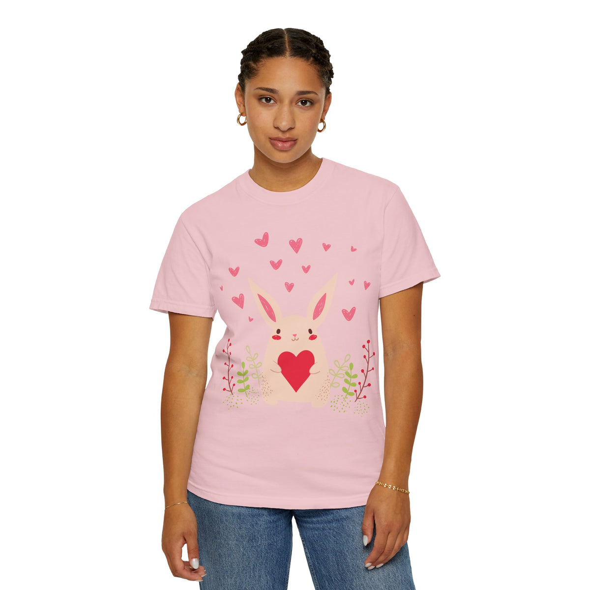 Easter Bunny Heart T-Shirt, Tee Shirt with Easter Signature, T Shirt with Easter Prints, Tee Shirt with Easter Design