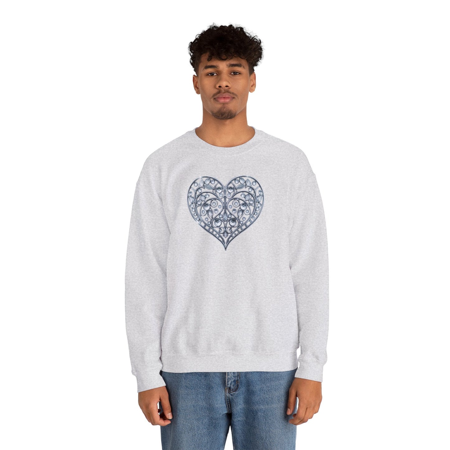 Big Crystal Heart Sweatshirt Unisex Fifty Fifty Cotton Poly Crewneck Valentines Day Sweatshirt