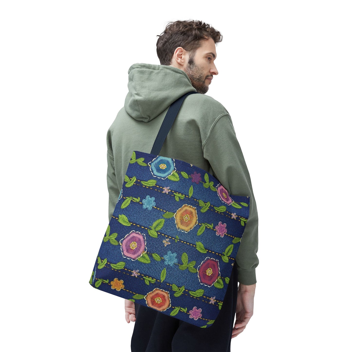 Denim Fabric Imitation Print Unisex Canvas Bag Poly Spun 3 Sizes Tote Bag 134