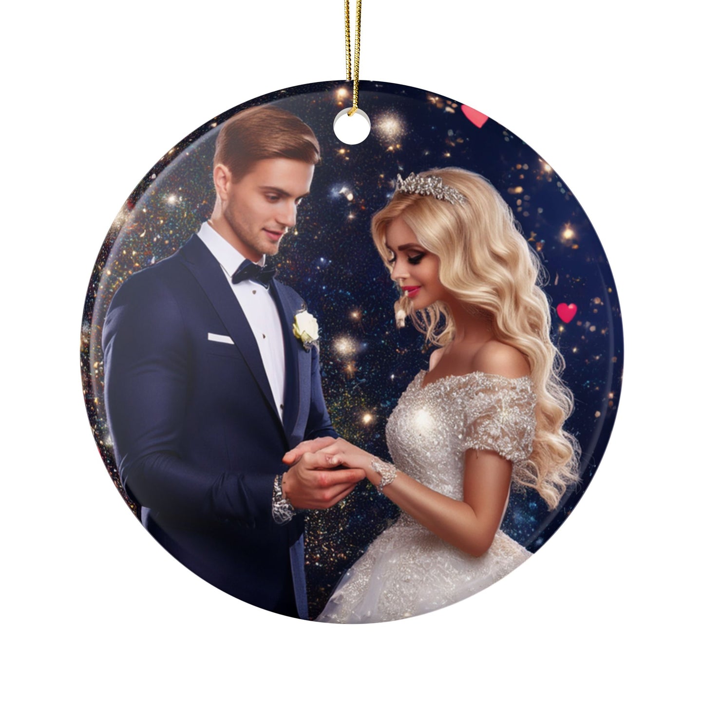 Romantic Bride and Groom Ornament Ceramic Christmas Ornament