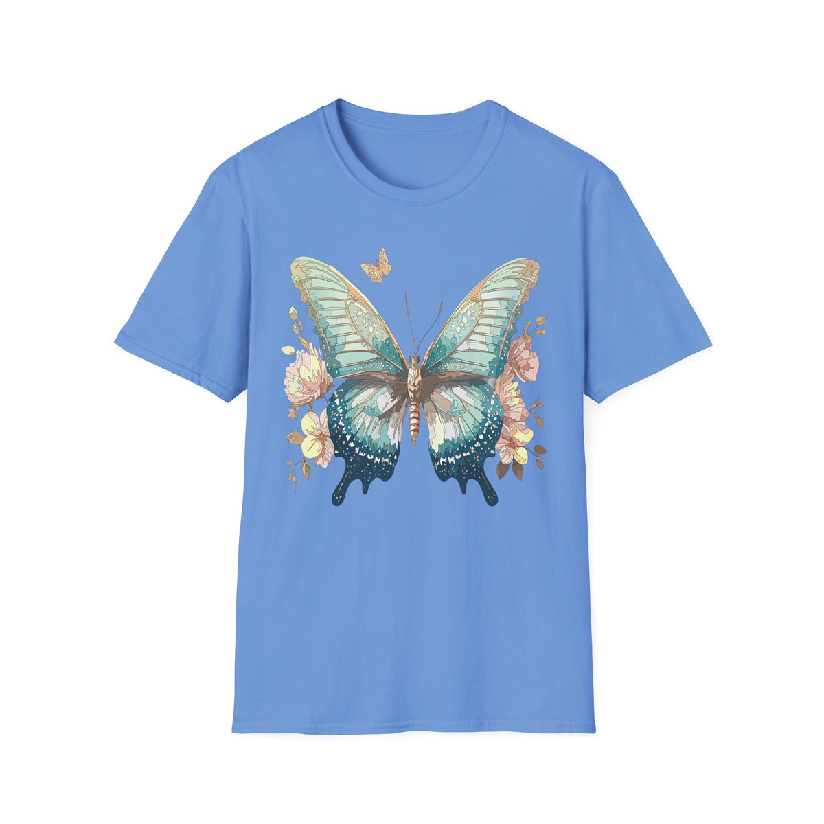 Teal Watercolor Butterfly T-Shirt | Floral Accent, Boho Nature Graphic Tee Unisex 100 Cotton Gildan T-Shirt